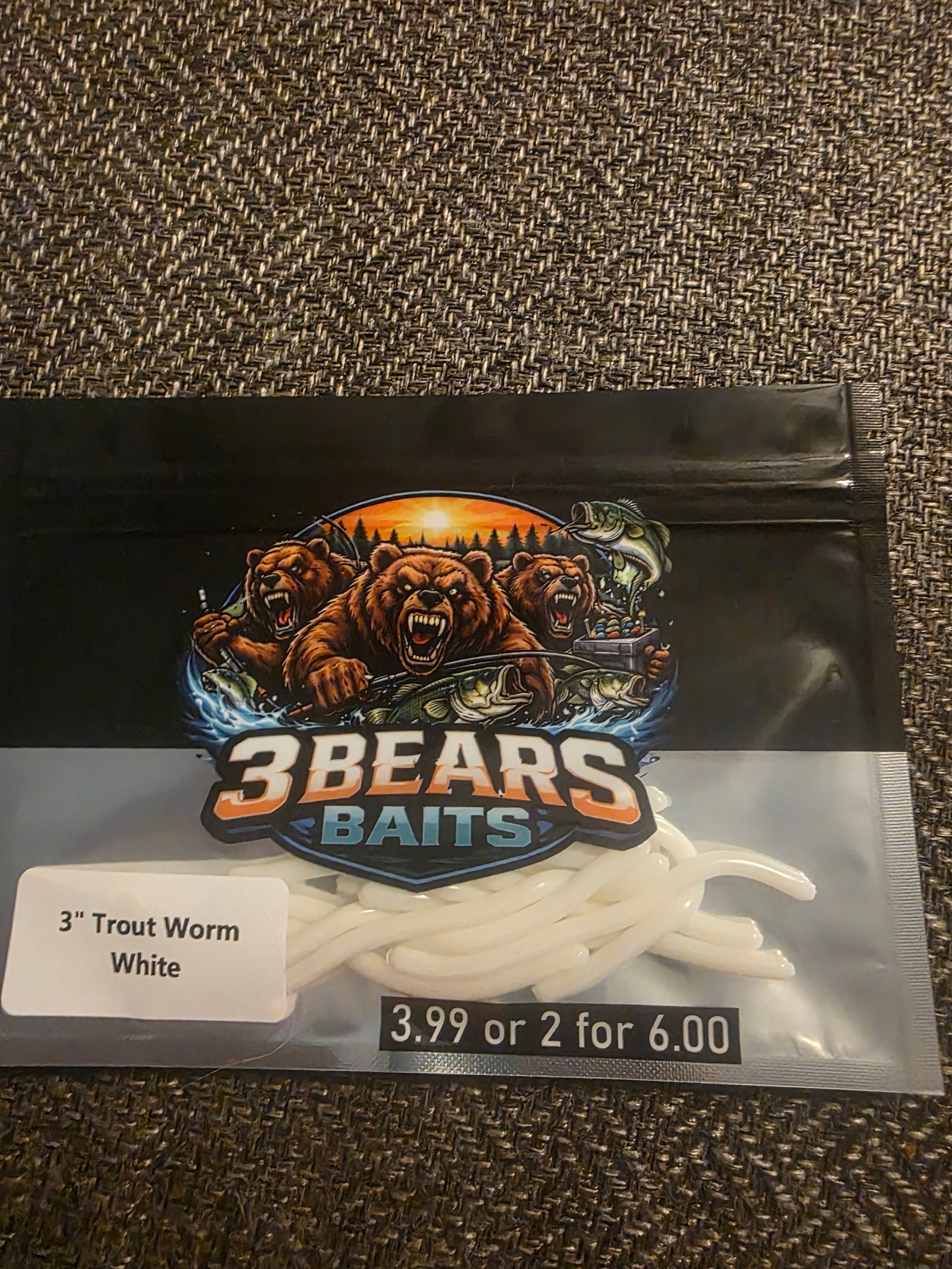 3" Trout Worm (white)(10 pack)