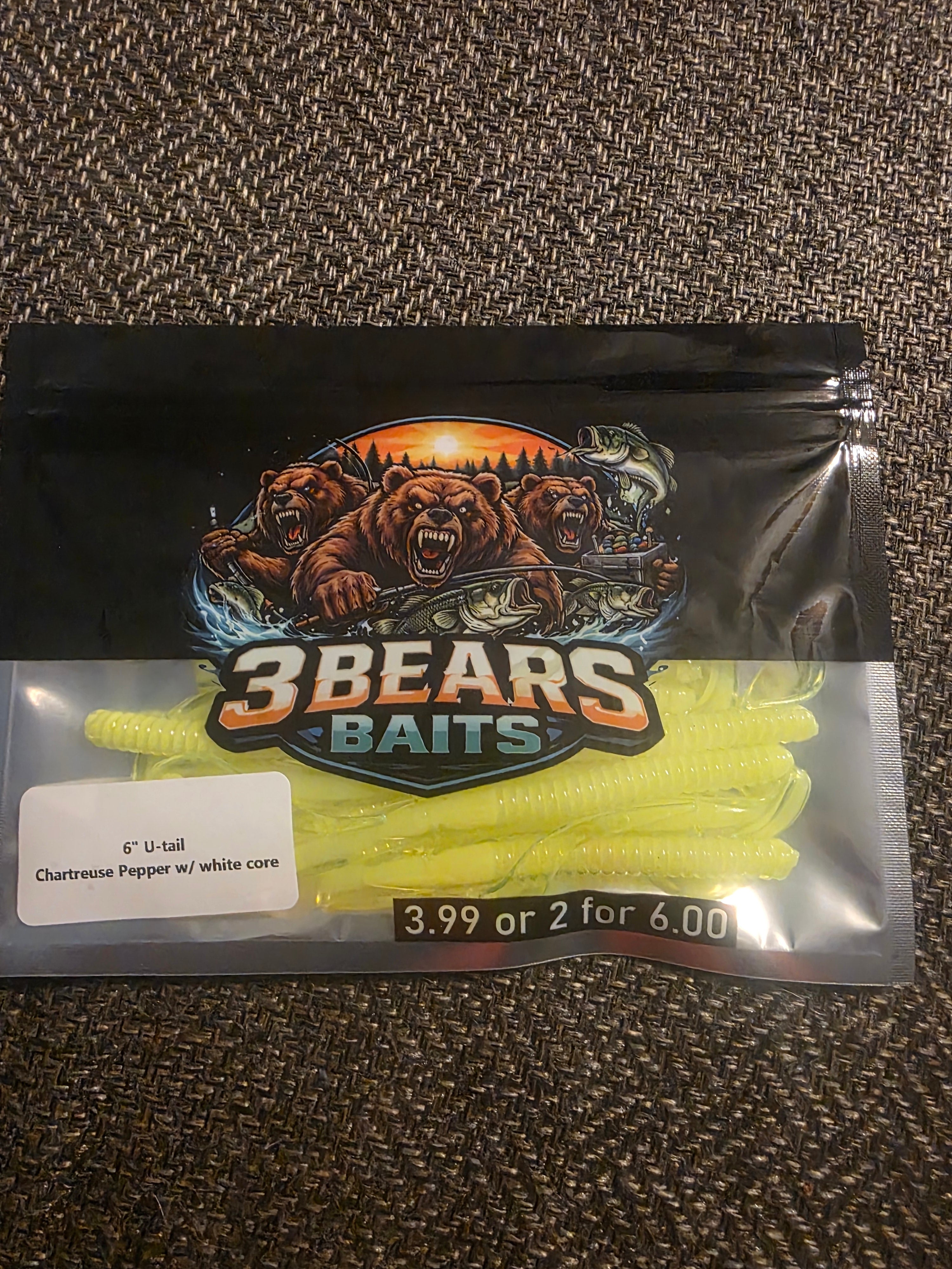 6in U-tail (chartreuse w/white core)(10pack)